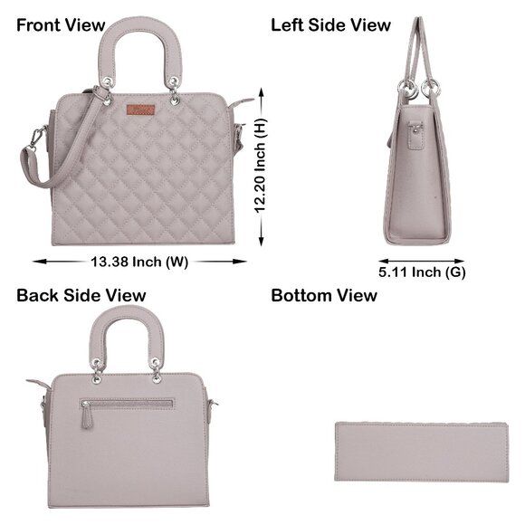 Vegan Leather Mauve Colour Handbag for Women– Top-Handle Tote Bag, Satchel Purse - Picture 3 of 11